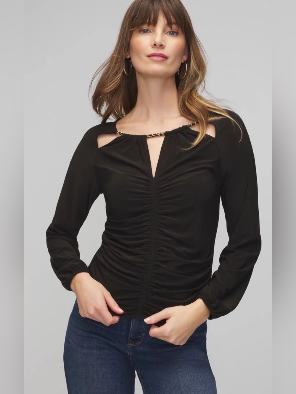 WHBM Long Sleeve Ruched Chain Matte
Jersey Top